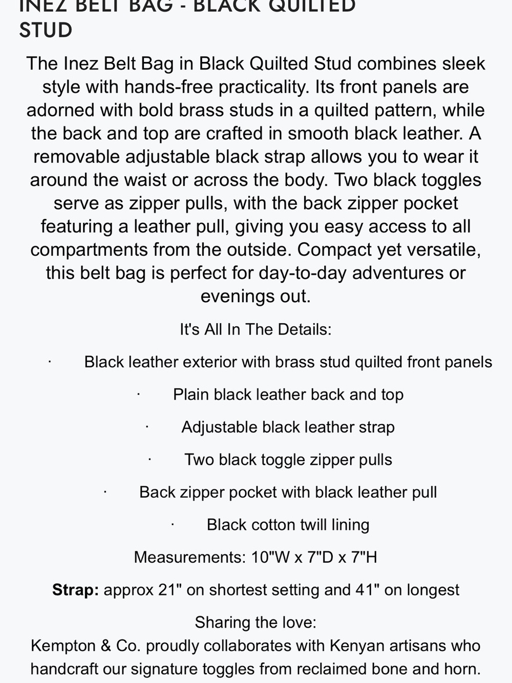Inez Belt Bag - Black Quilted Stud